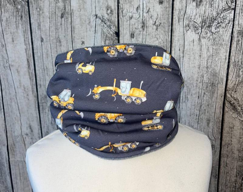 Loop Schal Fleece Kuschelschal - Bagger Transporter Grau Gelb Neu von Lieblingsstueck4U