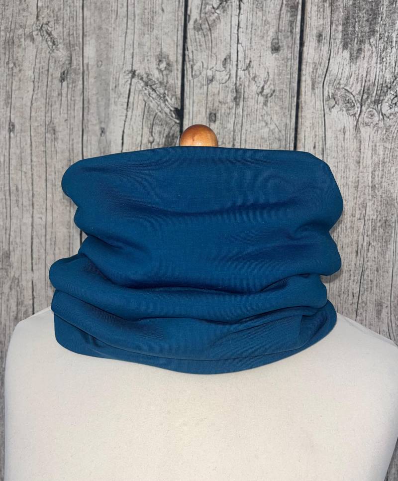 Loop Schal Fleece Kuschelschal - Basic Einfarbig Uni Blau Petrol Jersey Neu von Lieblingsstueck4U