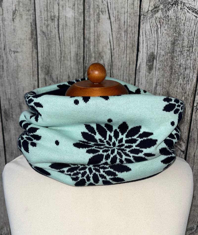 Loop Schal Fleece Kuschelschal - Blume Strick Türkis Dunkelblau Neu von Lieblingsstueck4U