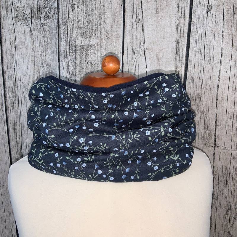 Loop Schal Fleece Kuschelschal - Blumen Klein Grau Blau Neu von Lieblingsstueck4U