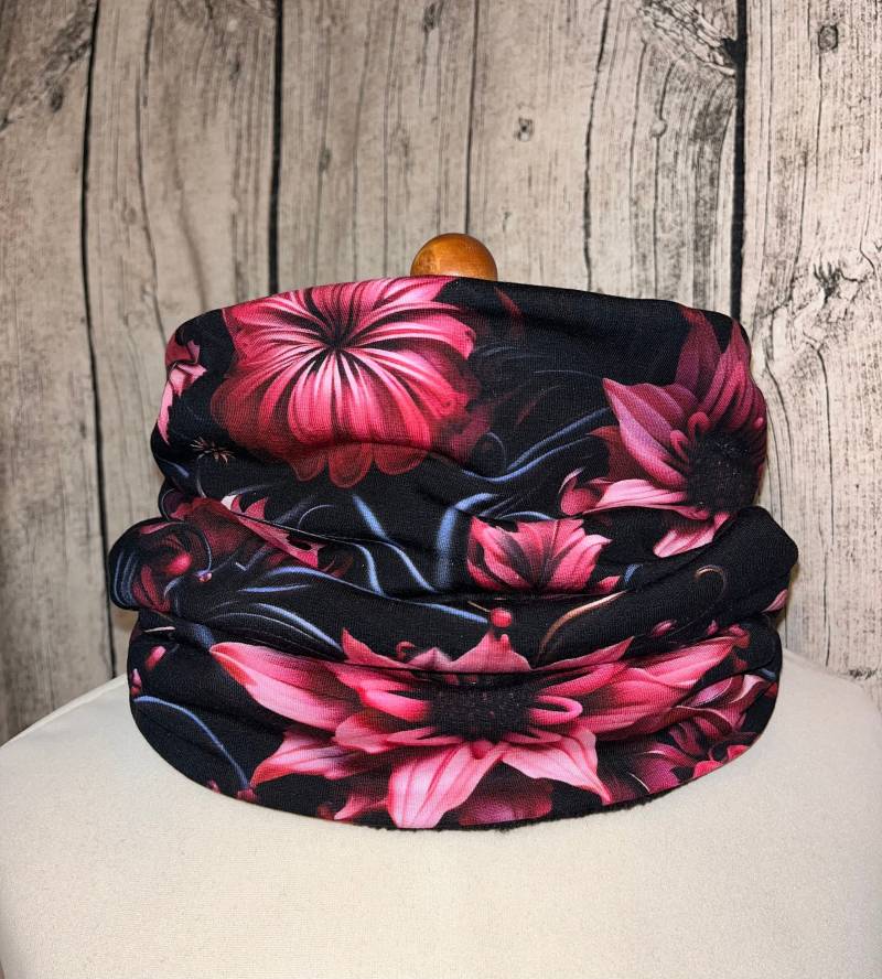Loop Schal Fleece Kuschelschal - Blumen Rot 3D Optik Neu von Lieblingsstueck4U