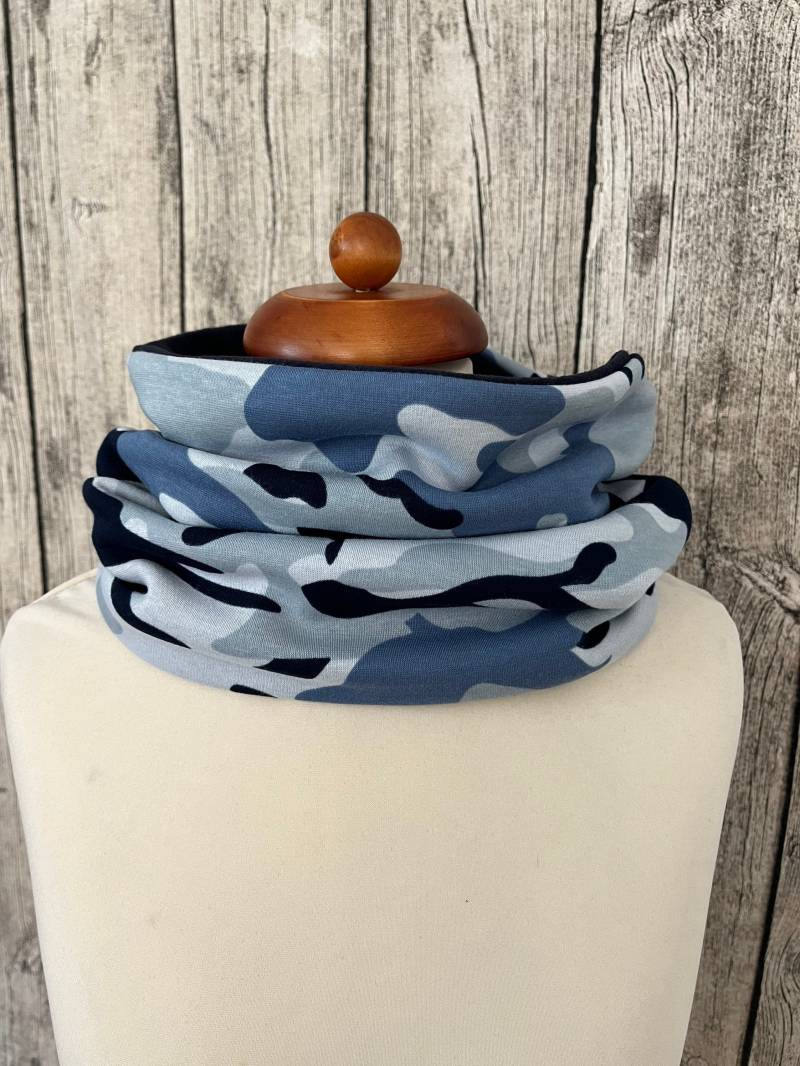 Loop Schal Fleece Kuschelschal - Camouflage Blau Neu von Lieblingsstueck4U