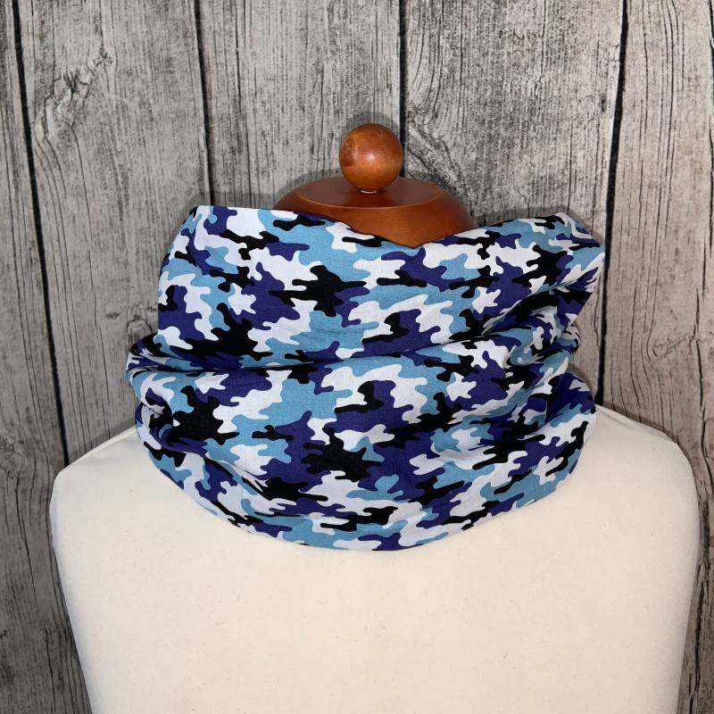 Loop Schal Fleece Kuschelschal - Camouflage Blau Weiß Neu von Lieblingsstueck4U