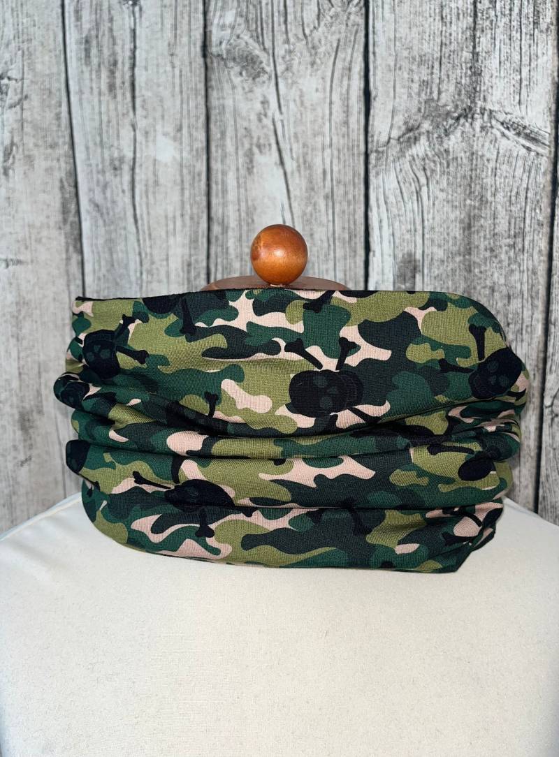 Loop Schal Fleece Kuschelschal - Camouflage Totenkopf Grün Neu von Lieblingsstueck4U