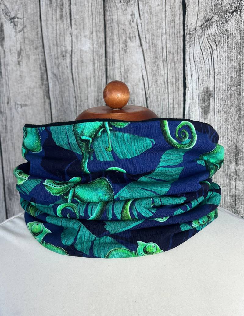 Loop Schal Fleece Kuschelschal - Chamäleon Echse Blau Grün Neu von Lieblingsstueck4U