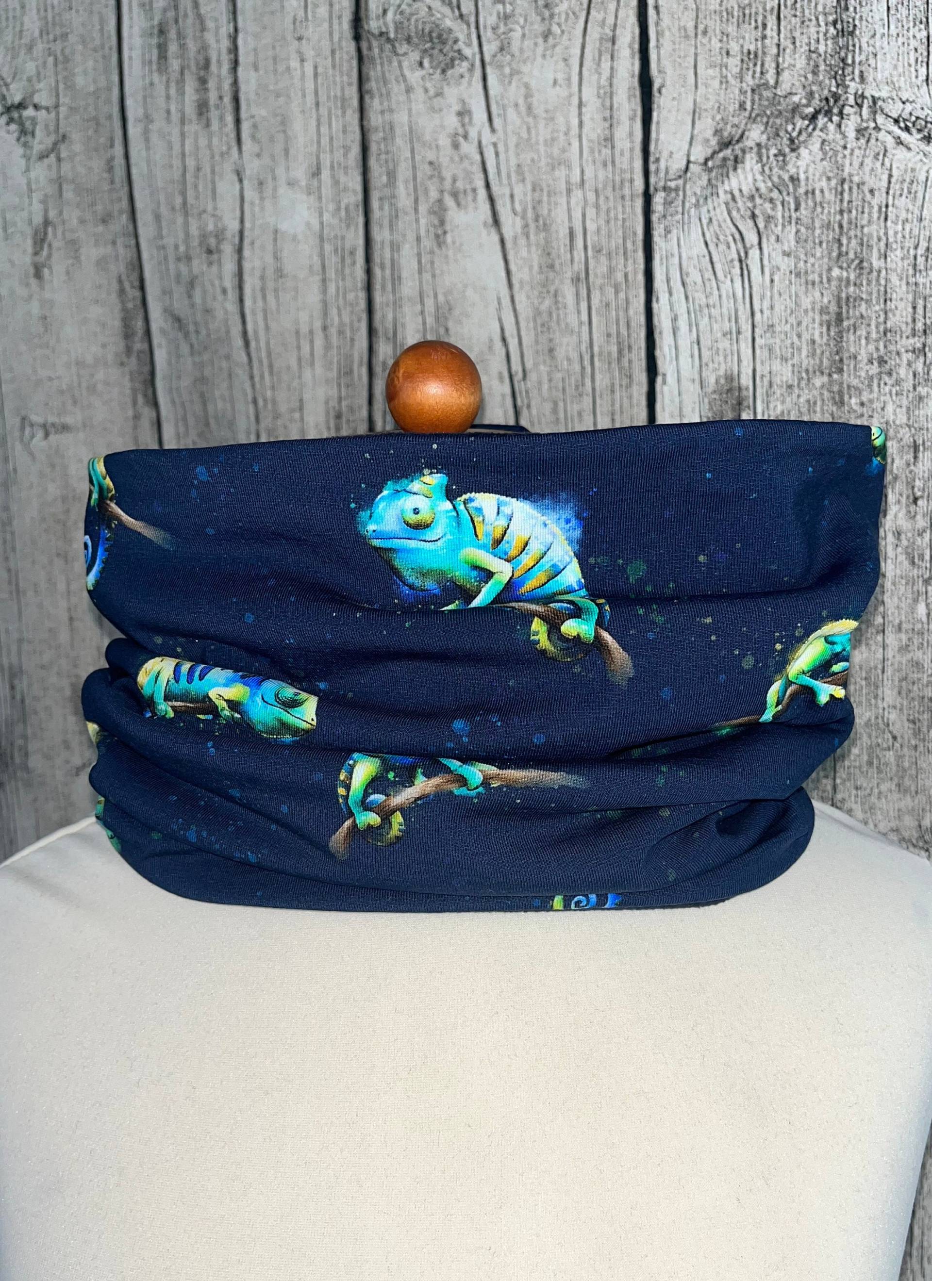 Loop Schal Fleece Kuschelschal - Chamäleon Echse Blau Neu von Lieblingsstueck4U