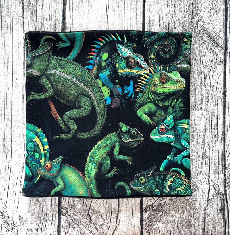 Loop Schal Fleece Kuschelschal - Chamäleon Echse Schwarz Grün Neu von Lieblingsstueck4U