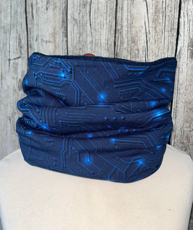 Loop Schal Fleece Kuschelschal - Computer Linien Blau Neu von Lieblingsstueck4U