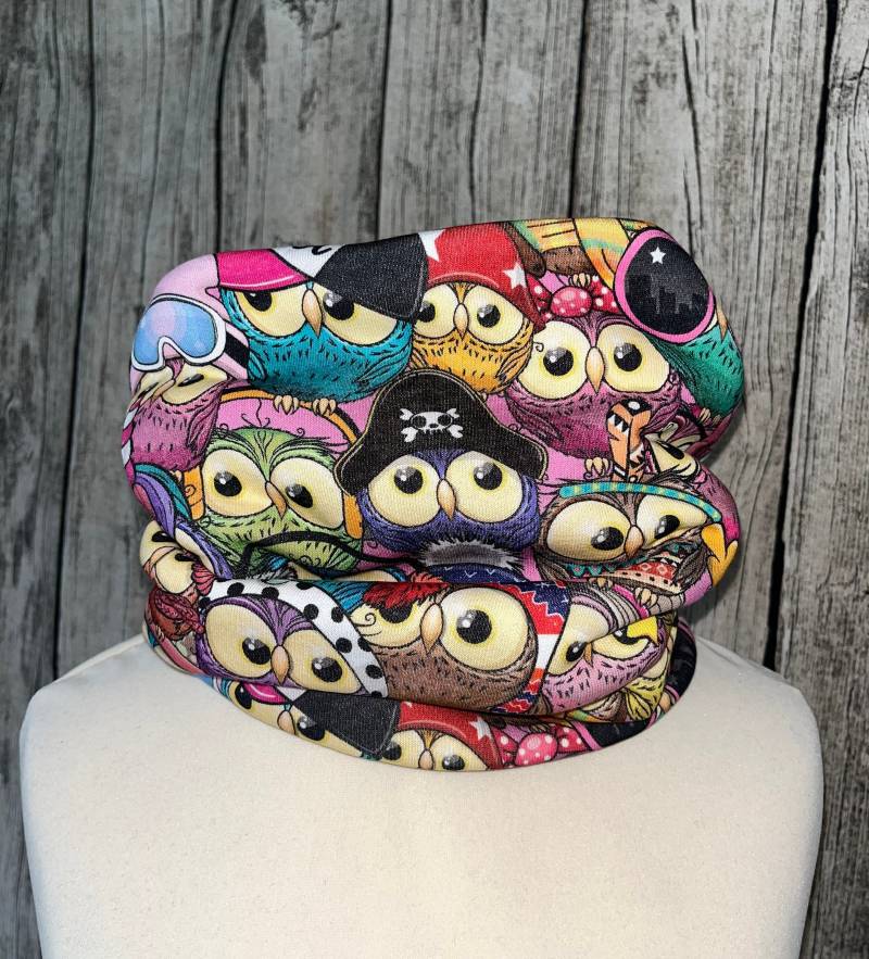 Loop Schal Fleece Kuschelschal - Coole Eulen Groß Bunt Neu von Lieblingsstueck4U