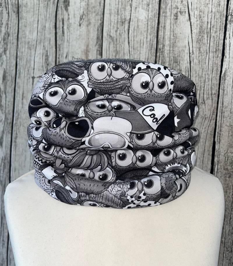 Loop Schal Fleece Kuschelschal - Coole Eulen Schwarz Weiß Neu von Lieblingsstueck4U