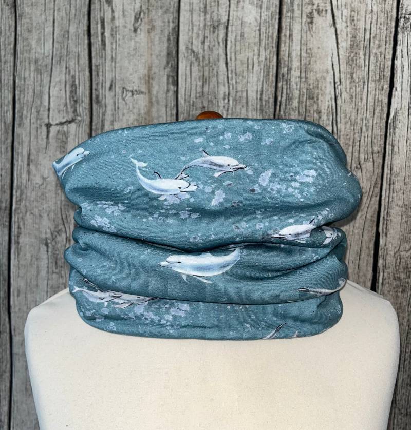 Loop Schal Fleece Kuschelschal - Delfin Delfine Türkis Blau Neu von Lieblingsstueck4U