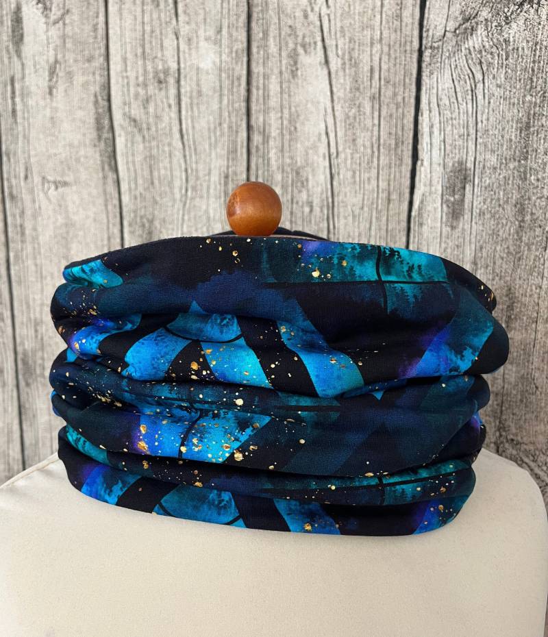 Loop Schal Fleece Kuschelschal - Dreiecke Blau Neu von Lieblingsstueck4U