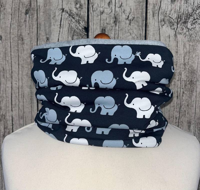 Loop Schal Fleece Kuschelschal - Elefant Grau Weiß Neu von Lieblingsstueck4U