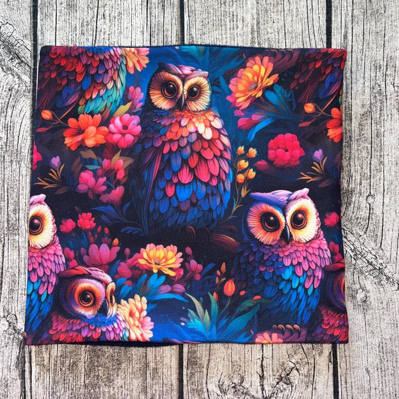 Loop Schal Fleece Kuschelschal - Eule Blumen Blätter Blau Pink Neu von Lieblingsstueck4U