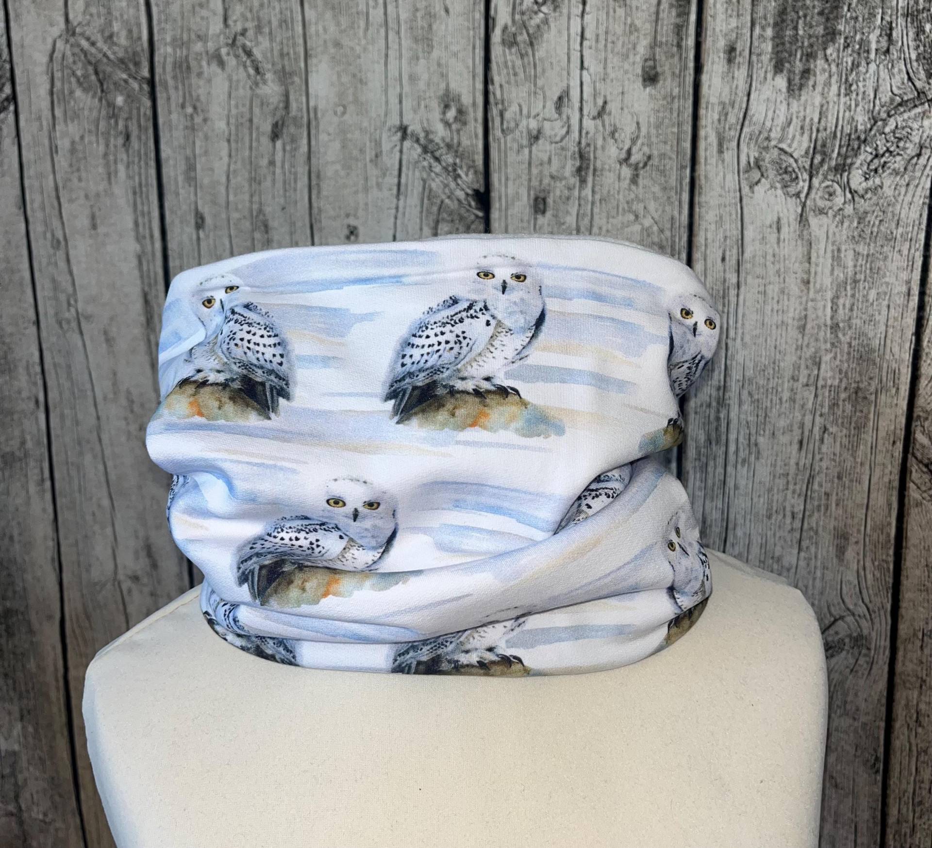 Loop Schal Fleece Kuschelschal - Eule Eulen Weiß Blau Neu von Lieblingsstueck4U