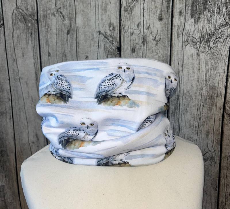 Loop Schal Fleece Kuschelschal - Eule Eulen Weiß Blau Neu von Lieblingsstueck4U