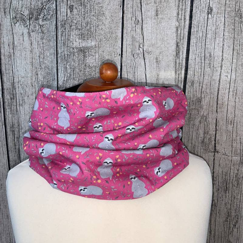 Loop Schal Fleece Kuschelschal - Faultier Pink Neu von Lieblingsstueck4U