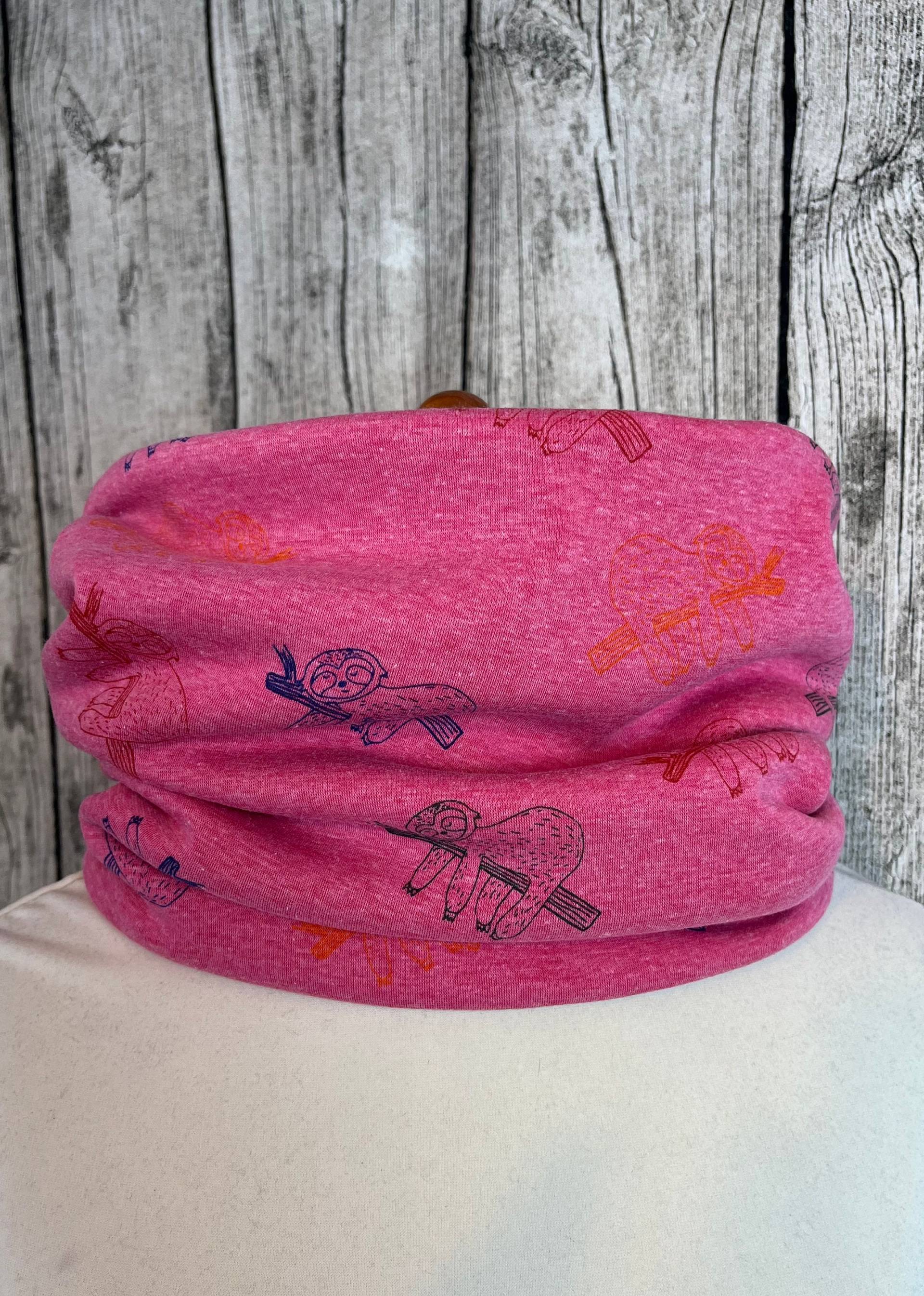 Loop Schal Fleece Kuschelschal - Faultier Pink Neu von Lieblingsstueck4U