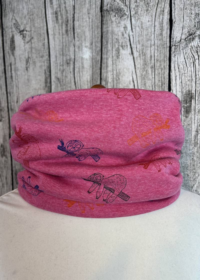 Loop Schal Fleece Kuschelschal - Faultier Pink Neu von Lieblingsstueck4U