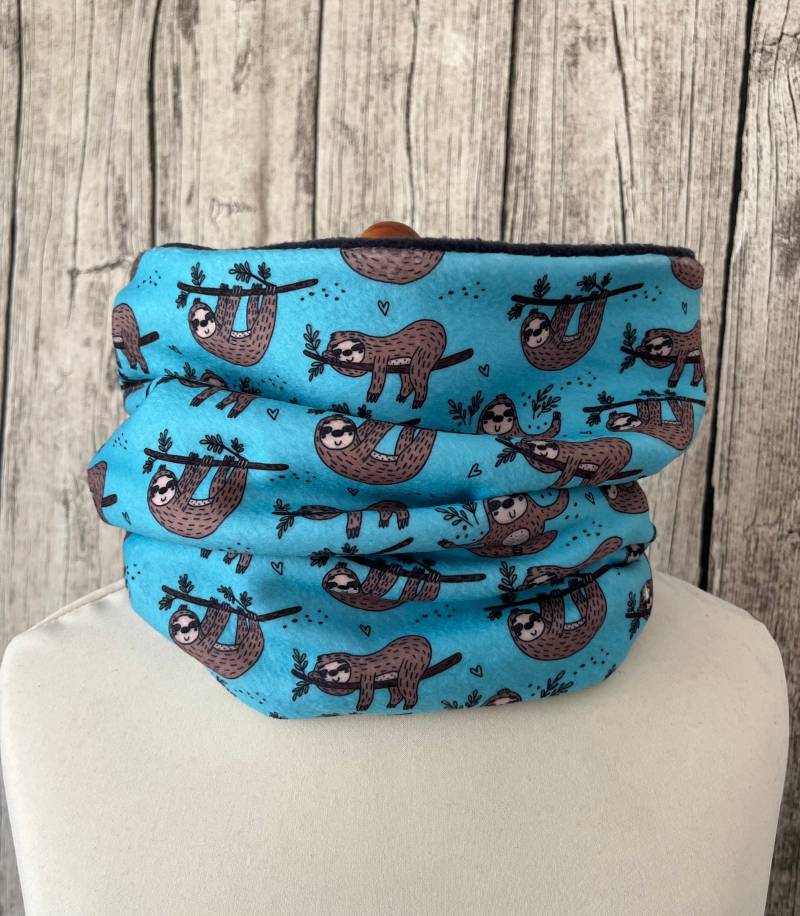Loop Schal Fleece Kuschelschal - Faultier Türkis Neu von Lieblingsstueck4U