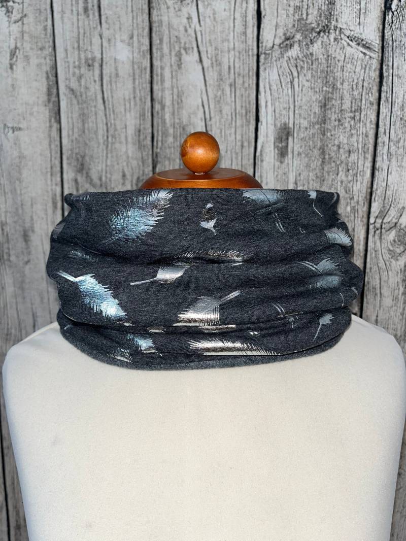 Loop Schal Fleece Kuschelschal - Feder Dunkelgrau Silber Neu von Lieblingsstueck4U