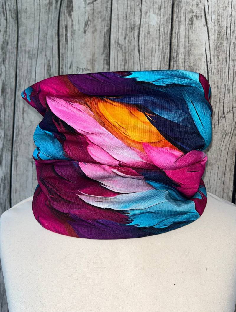 Loop Schal Fleece Kuschelschal - Federn Dunkel Neu von Lieblingsstueck4U