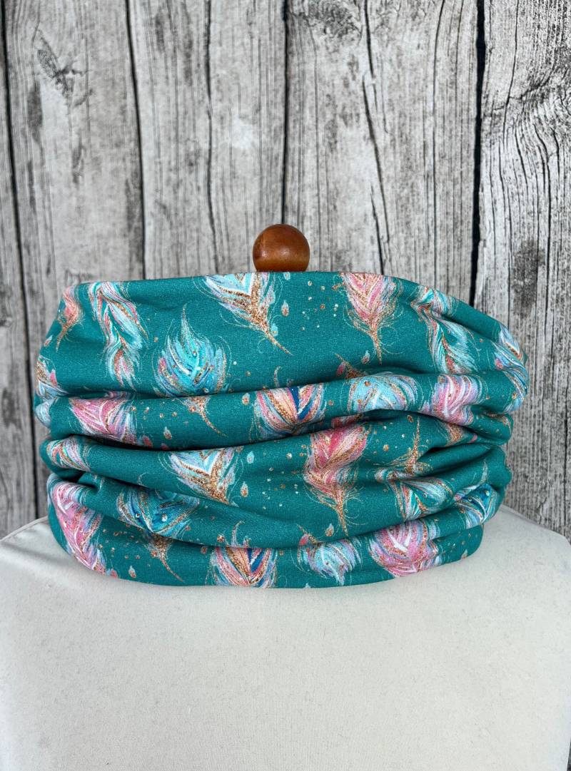 Loop Schal Fleece Kuschelschal - Federn Feder Mint Bunt Neu von Lieblingsstueck4U