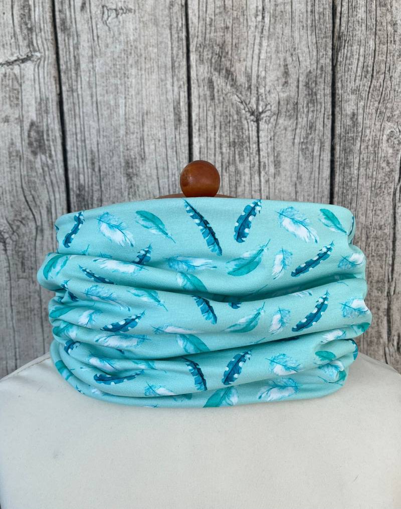 Loop Schal Fleece Kuschelschal - Federn Mint Neu von Lieblingsstueck4U