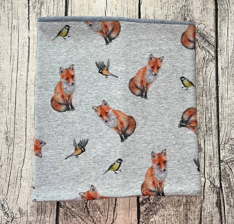 Loop Schal Fleece Kuschelschal - Fuchs Füchse Vögel Grau Neu von Lieblingsstueck4U