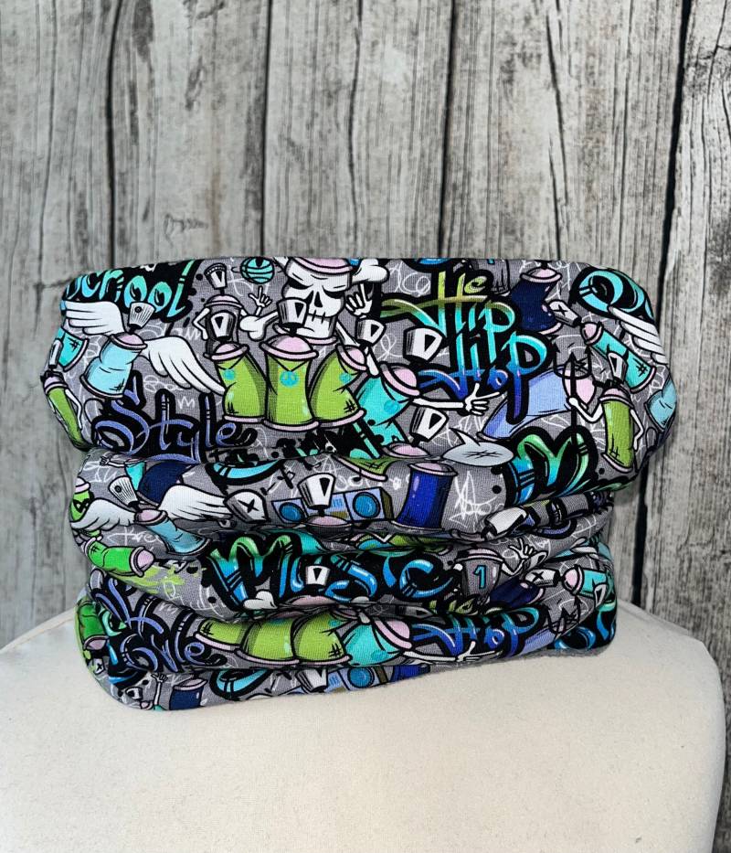Loop Schal Fleece Kuschelschal - Grafitti Blau Grün Grau Neu von Lieblingsstueck4U