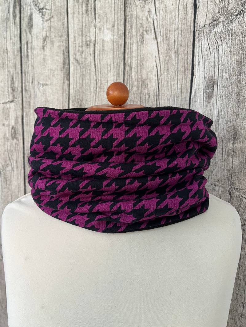 Loop Schal Fleece Kuschelschal - Hahnentritt Beere Neu von Lieblingsstueck4U