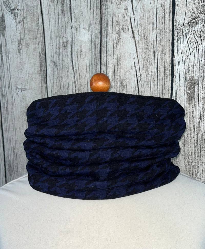 Loop Schal Fleece Kuschelschal - Hahnentritt Schwarz Blau Neu von Lieblingsstueck4U