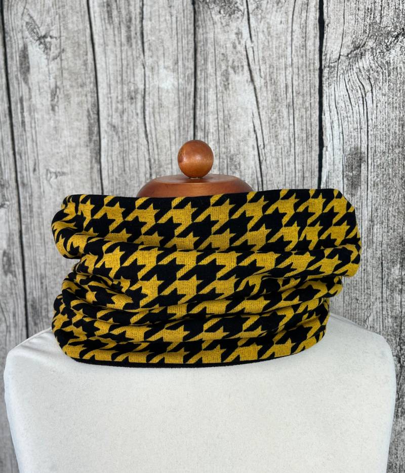 Loop Schal Fleece Kuschelschal - Hahnentritt Schwarz Gelb Neu von Lieblingsstueck4U
