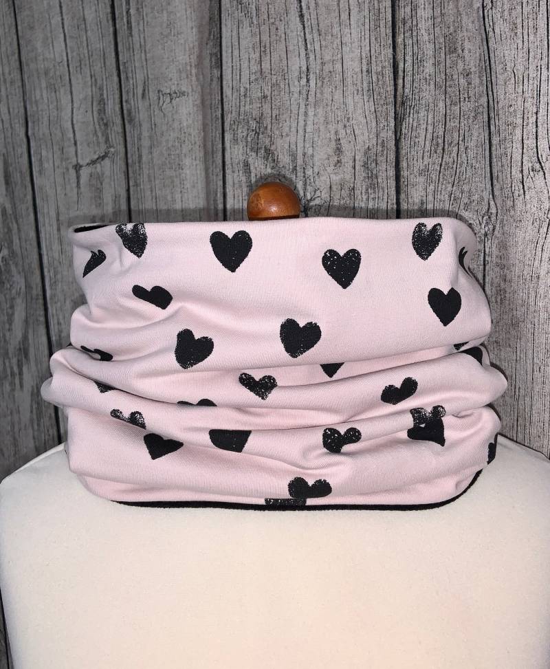 Loop Schal Fleece Kuschelschal - Herz Schwarz Einfach Neu von Lieblingsstueck4U