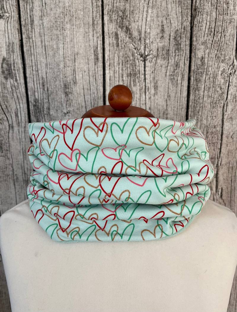Loop Schal Fleece Kuschelschal - Herzen Mint Neu von Lieblingsstueck4U