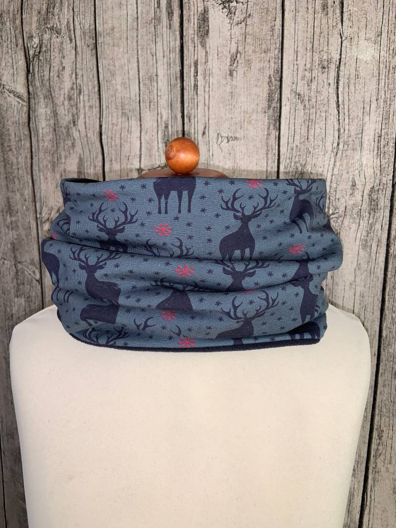 Loop Schal Fleece Kuschelschal - Hirsch Dunkel Blau Neu von Lieblingsstueck4U