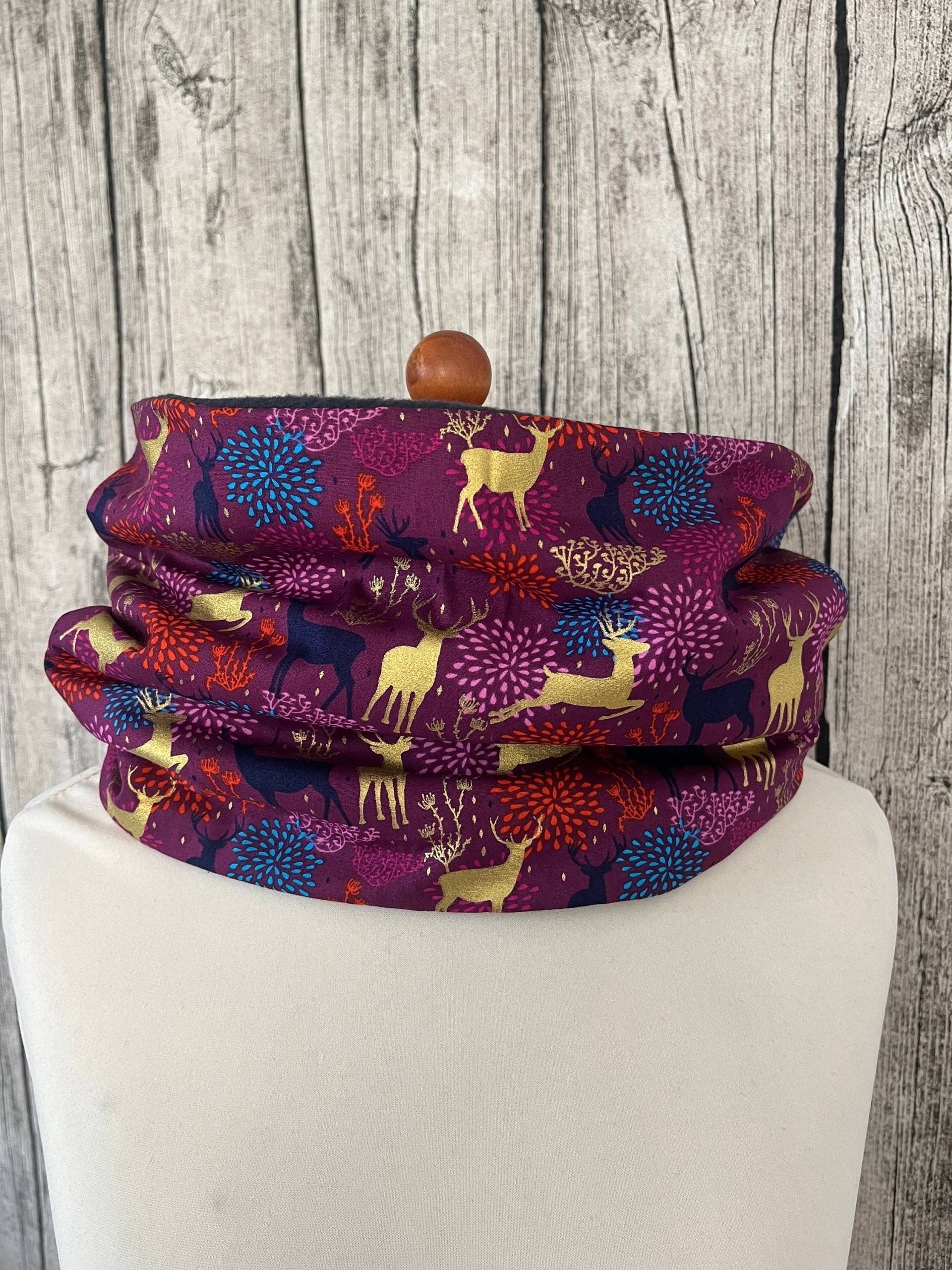 Loop Schal Fleece Kuschelschal - Hirsch Reh Elch Beere Gold Neu von Lieblingsstueck4U