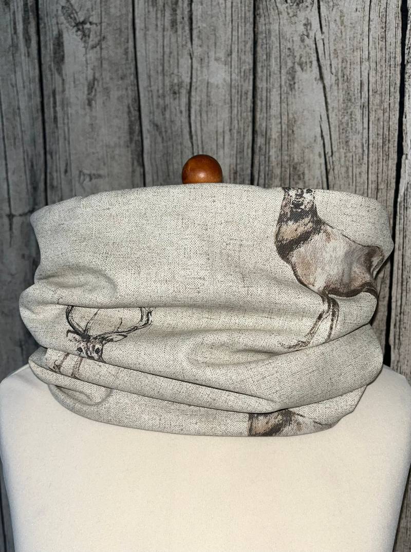 Loop Schal Fleece Kuschelschal - Hirsch Reh Elch Beige Groß Neu von Lieblingsstueck4U