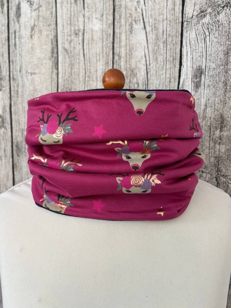 Loop Schal Fleece Kuschelschal - Hirsch Reh Elch Blume Beere Pink Neu von Lieblingsstueck4U
