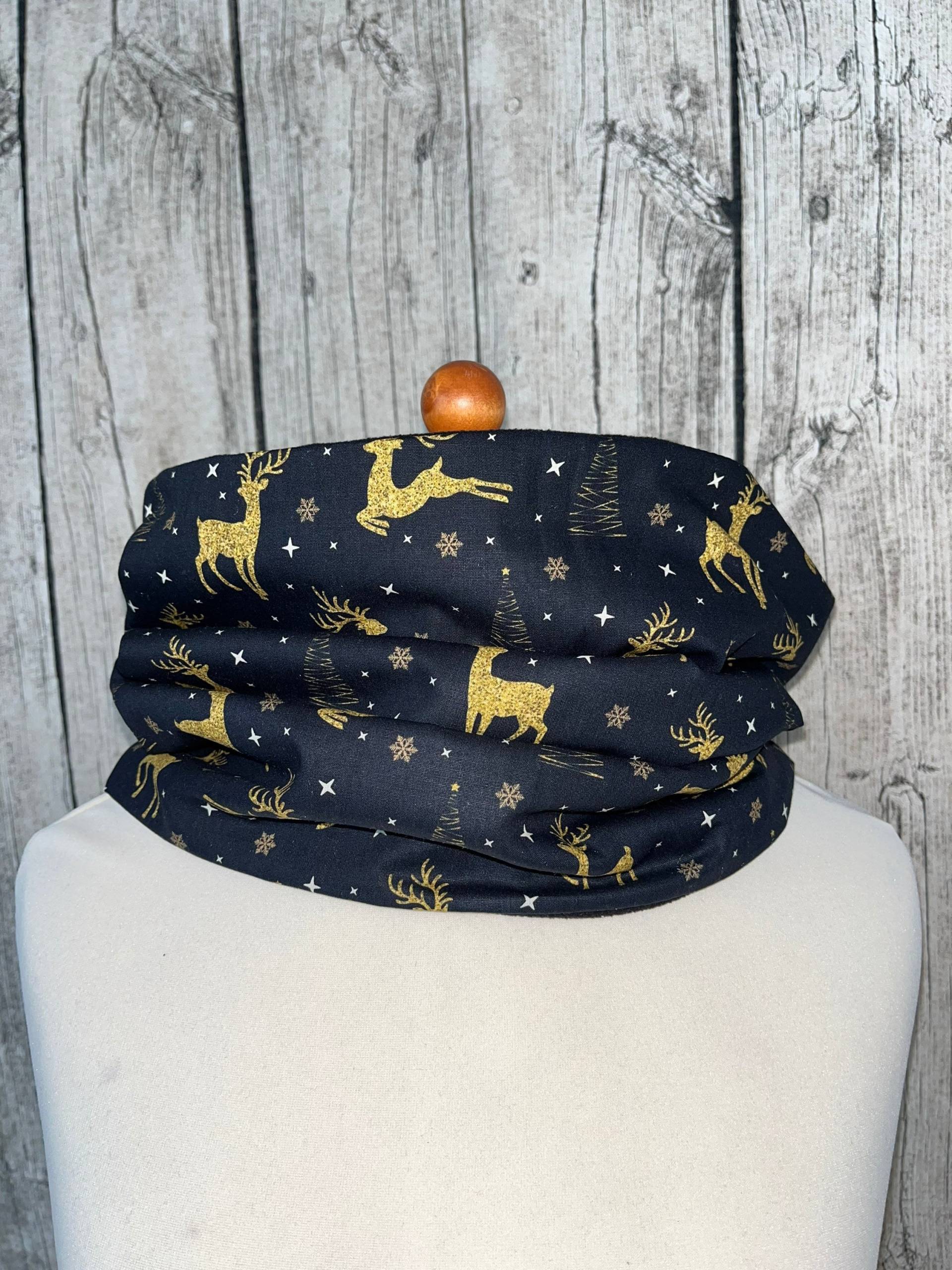 Loop Schal Fleece Kuschelschal - Hirsch Reh Elch Gold Neu von Lieblingsstueck4U