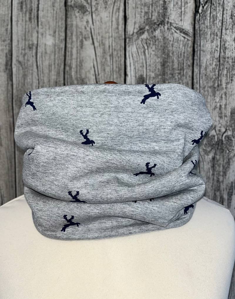 Loop Schal Fleece Kuschelschal - Hirsch Reh Elch Grau Blau Neu von Lieblingsstueck4U
