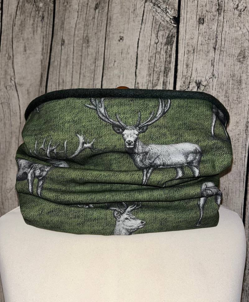 Loop Schal Fleece Kuschelschal - Hirsch Reh Elch Grün Neu von Lieblingsstueck4U