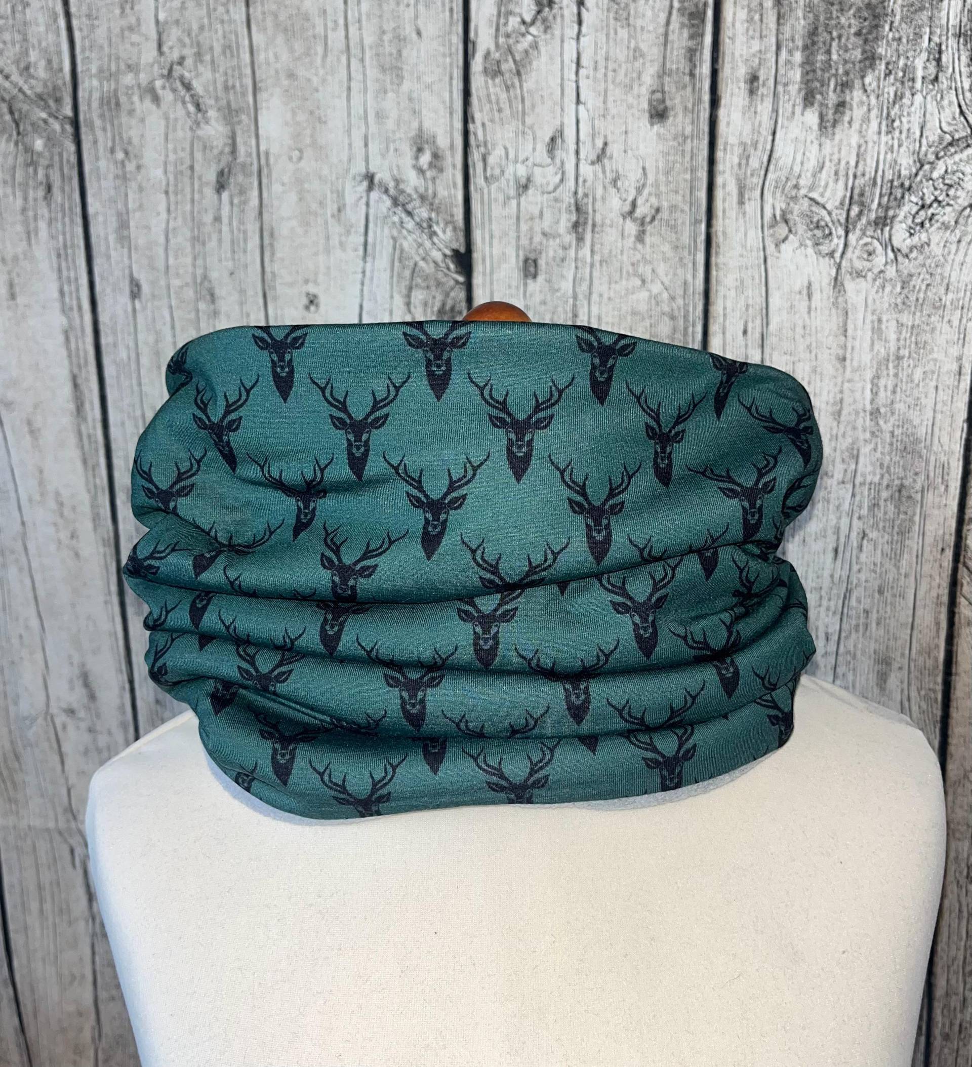 Loop Schal Fleece Kuschelschal - Hirsch Reh Elch Grün Schwarz Neu von Lieblingsstueck4U