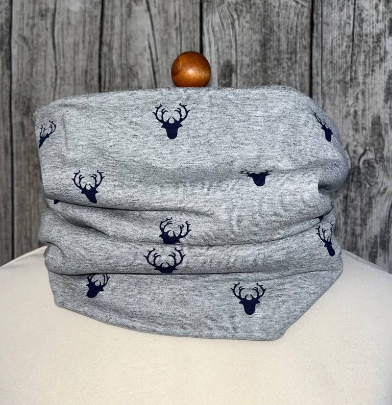 Loop Schal Fleece Kuschelschal - Hirsch Reh Elch Kopf Grau Blau Neu von Lieblingsstueck4U
