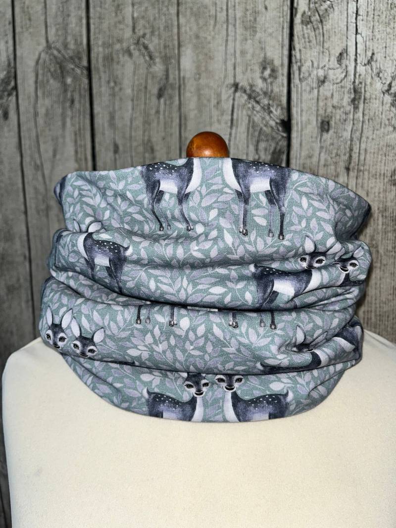 Loop Schal Fleece Kuschelschal - Hirsch Reh Elch Rehkitz Blau Grau Neu von Lieblingsstueck4U