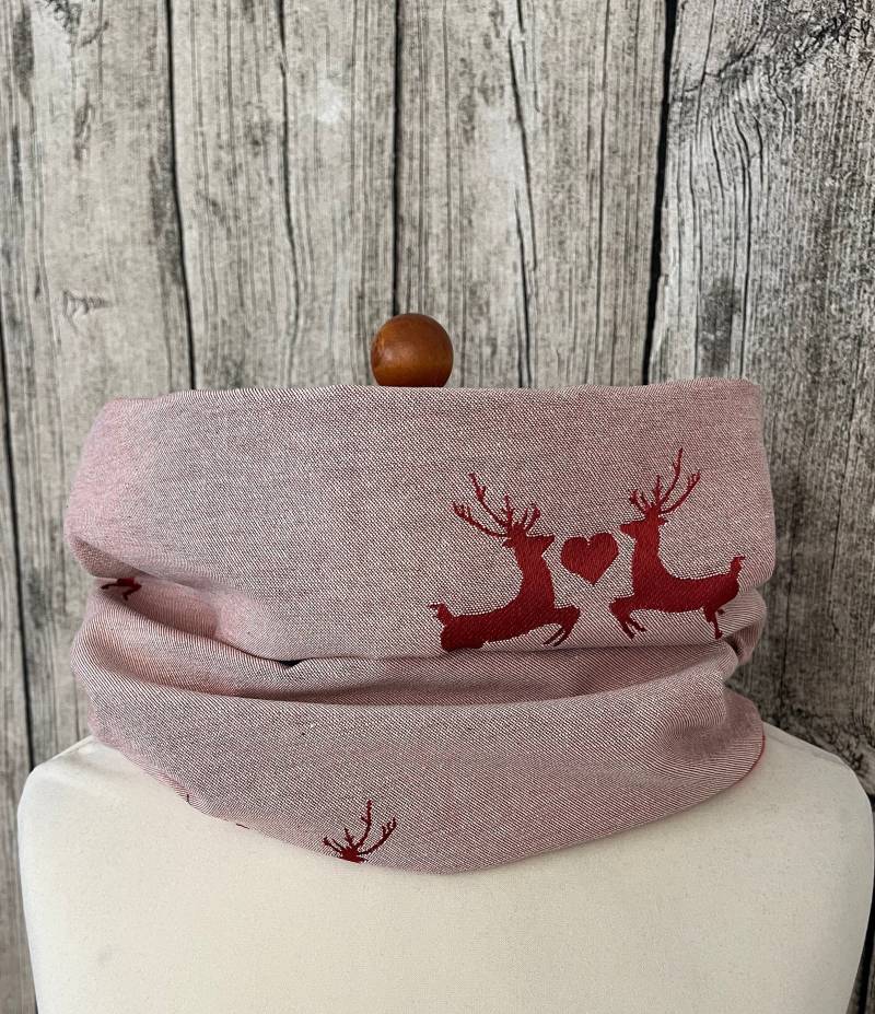 Loop Schal Fleece Kuschelschal - Hirsch Reh Elch Rot Hell/Dunkel Neu von Lieblingsstueck4U