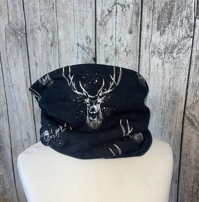 Loop Schal Fleece Kuschelschal - Hirsch Reh Elch Schwarz Grau Neu von Lieblingsstueck4U