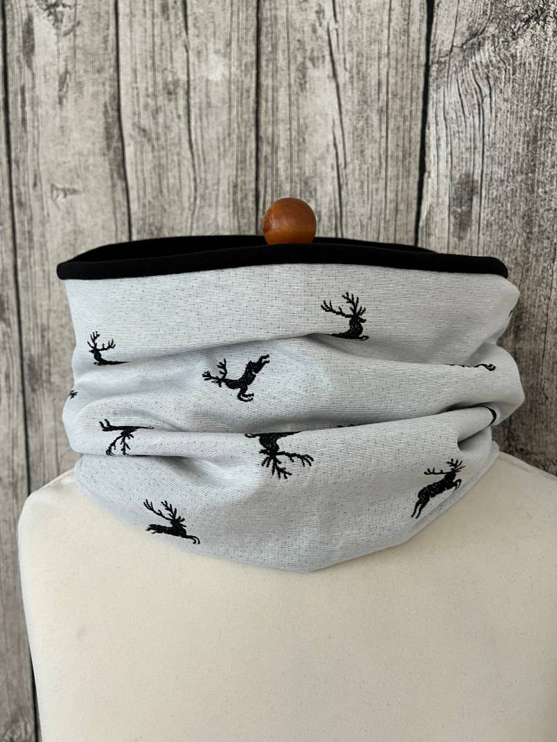 Loop Schal Fleece Kuschelschal - Hirsch Reh Elch Weiß Schwarz Neu von Lieblingsstueck4U