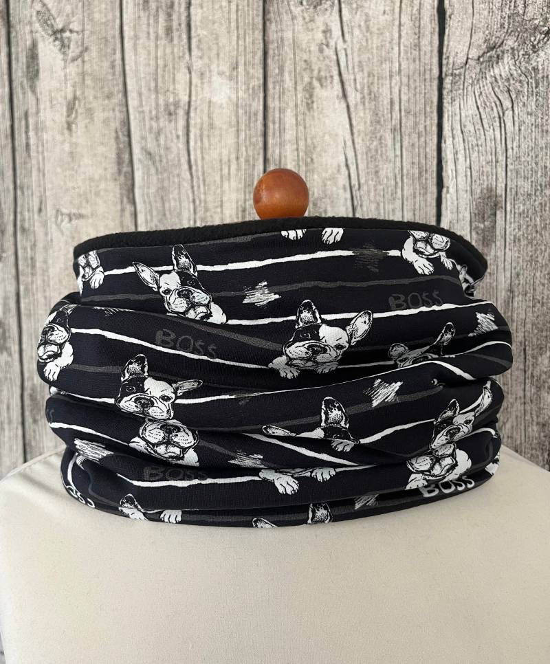 Loop Schal Fleece Kuschelschal - Hund Bulldogge Mops Boss Steifen Neu von Lieblingsstueck4U