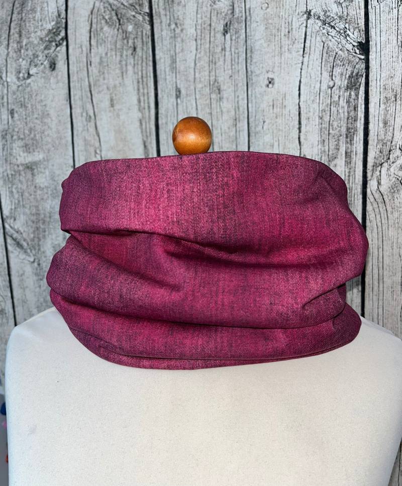 Loop Schal Fleece Kuschelschal - Jeans Look Meliert Rot Neu von Lieblingsstueck4U